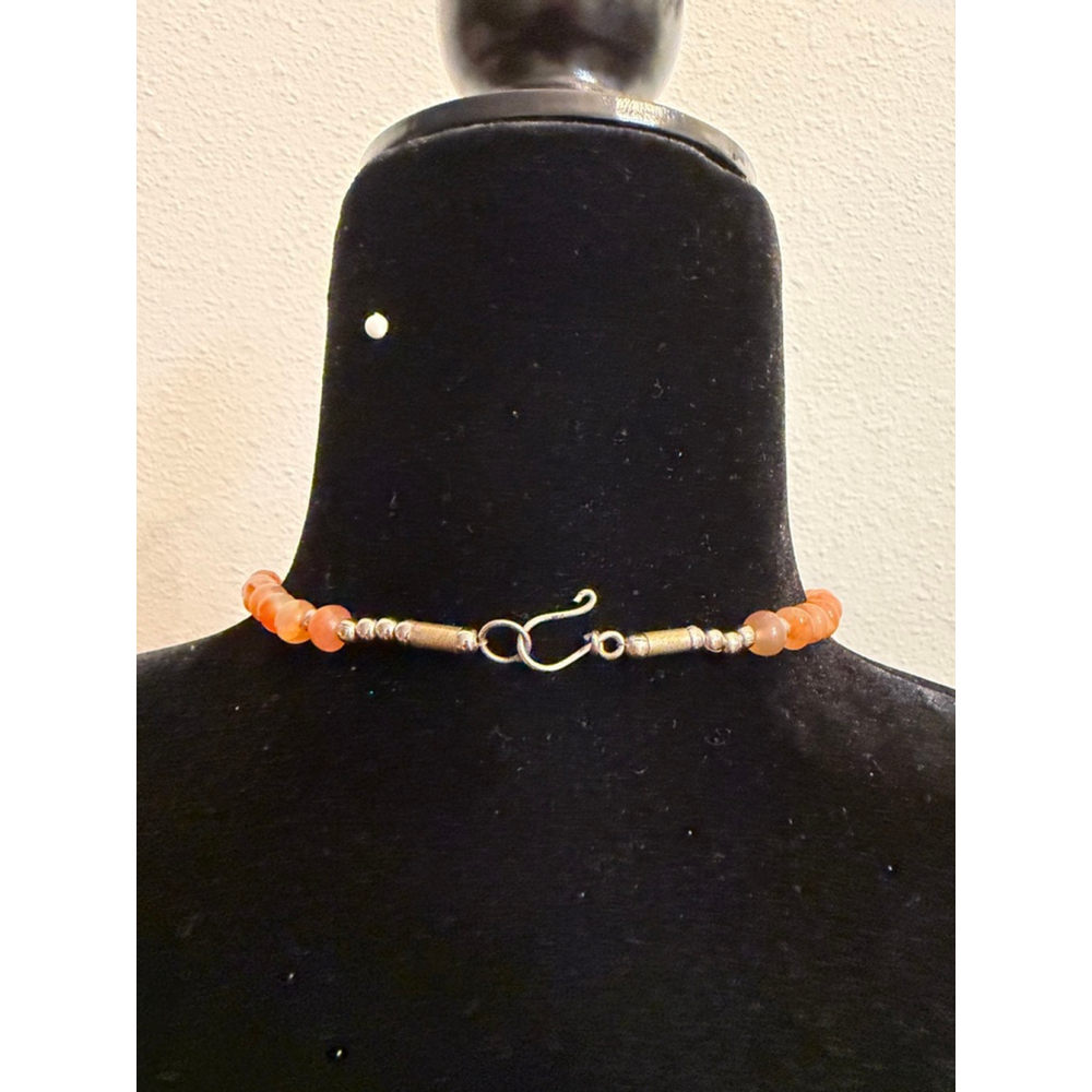 Carnelian & Turquoise Beaded Necklace Boho Artisan Silver Tone Gemstone Jewelry - Picture 2 of 5